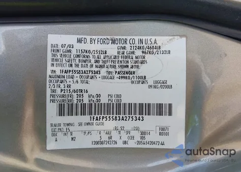 2003 Ford Taurus Ses z USA, uszkodzony, nr VIN 1FAFP55S83A275343